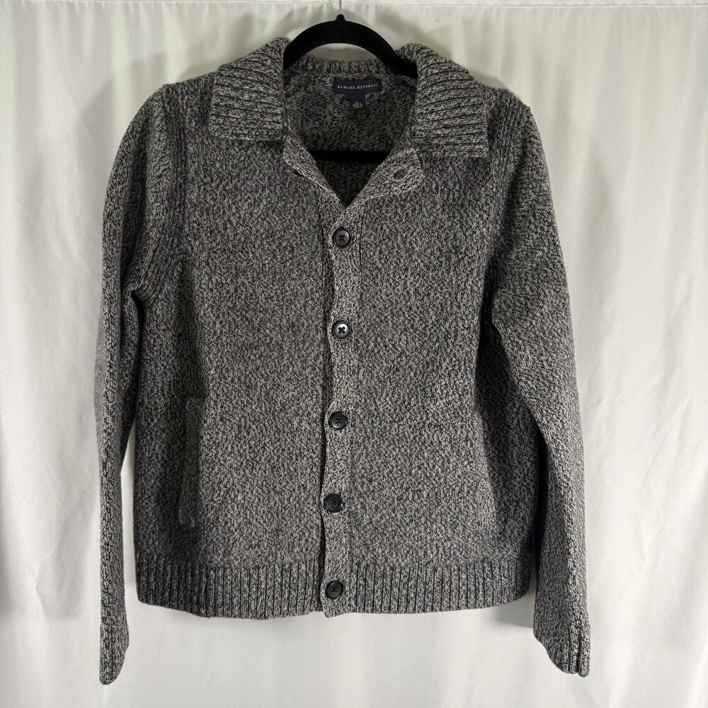 Banana Republic Merino Wool Jacket Women's Large Speckle Grey Knit Button Up